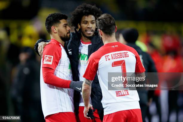 Shawn Parker of FC Augsburg, Caiuby of FC Augsburg, Marcel Heller of FC Augsburg during the German Bundesliga match between Borussia Dortmund v FC...