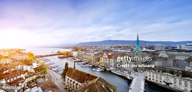 flygfoto över zürich stadsbilden, schweiz - zürich bildbanksfoton och bilder