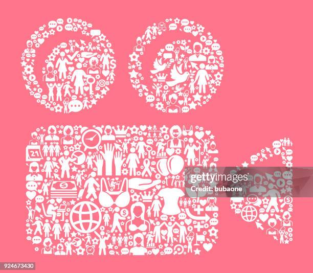 film camera women's rights and girl power icon pattern - video button icon vector stock illustrations