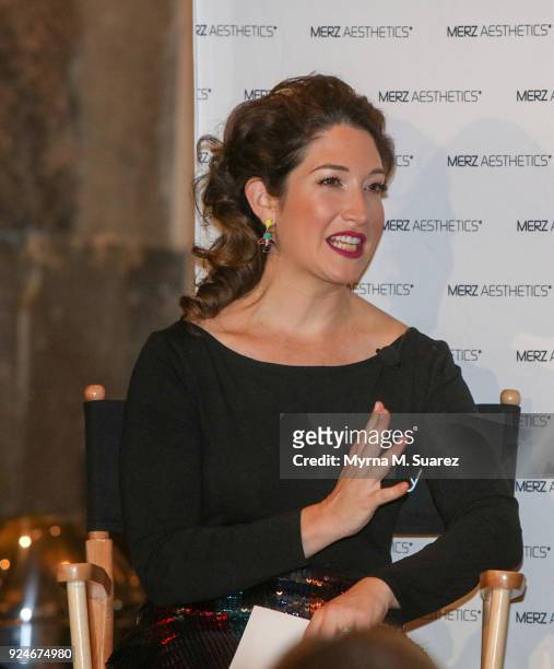 Entrepreneur and Author Randi Zuckerberg moderates the panel at the Merz Aesthetics Women Empowerment Panel at Avra Restaurant on February 26, 2018...