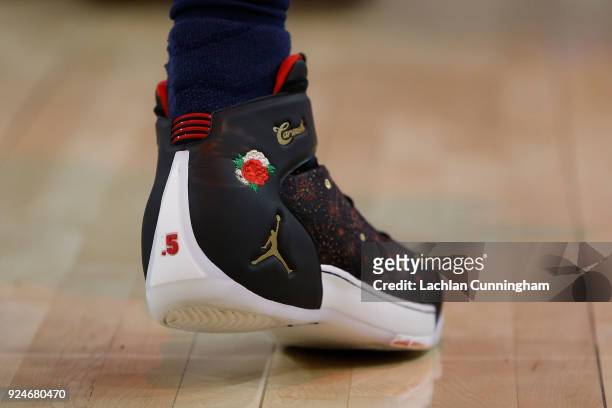Detail shot of the sneakers worn by Carmelo Anthony of the Oklahoma City Thunder during the game against the Golden State Warriors at ORACLE Arena on...