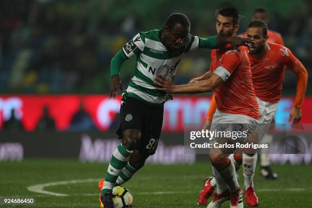 Sporting CP forward Seydou Doumbia from Ivory Coast vies with Moreirense FC defender Andre Micael from Portugal for the ball possession during the...
