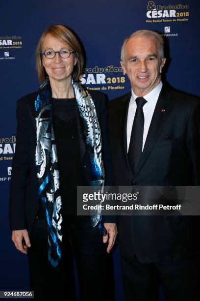 French Minister of Culture Francoise Nyssen and President of the Academy of Arts and Techniques of Cinema, Alain Terzian attend the 'Diner Des...