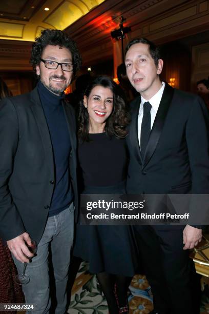 Director David Foenkinos, Actress Reem Kherici and Director Stephane Foenkinos attend the 'Diner Des Producteurs' - Producer's Dinner Held at Four...