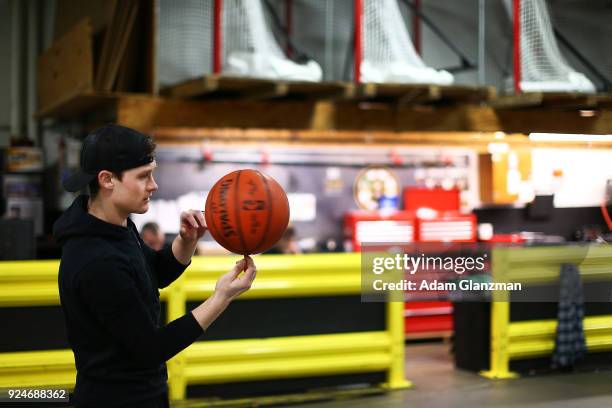 The Boston Celtics mascot, Lucky the Leprechaun, warms up before a game between the Boston Celtics and the Memphis Grizzlies at TD Garden on February...