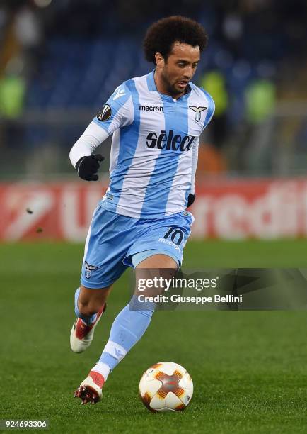 Felipe Anderson of SS Lazio in action during UEFA Europa League Round of 32 match between Lazio and Steaua Bucharest at the Stadio Olimpico on...