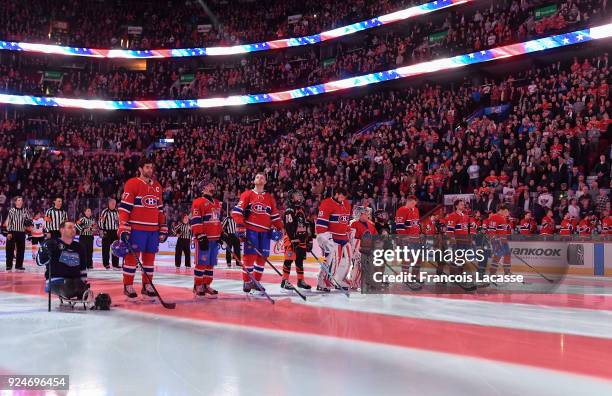 Hockey is for Everyone night ceremony prior to the NHL game between the Montreal Canadiens and the Philadelphia Flyers at the Bell Centre on February...