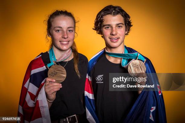 New Zealand Winter Olympic Games bronze medal winner Zoi Sadowski-Synnott and Nico Porteous at a portrait session after being welcomed home at...