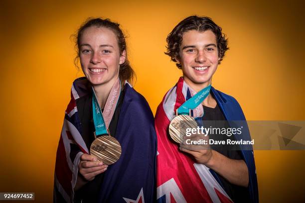 New Zealand Winter Olympic Games bronze medal winner Zoi Sadowski-Synnott and Nico Porteous at a portrait session after being welcomed home at...