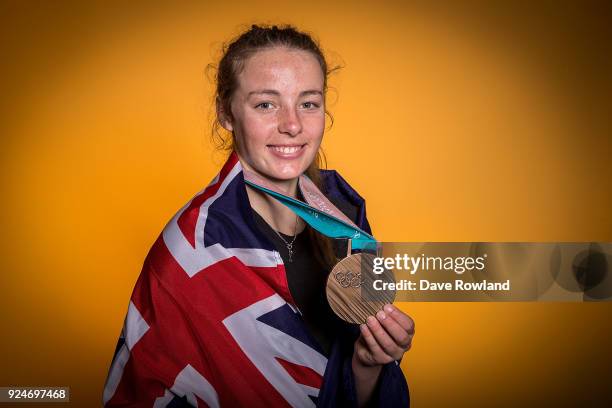 New Zealand Winter Olympic Games bronze medal winner Zoi Sadowski-Synnott at a portrait session after being welcomed home at Auckland International...