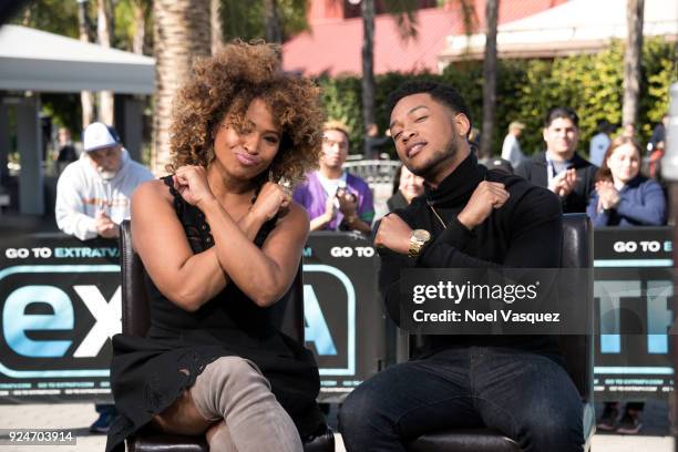 Tanika Ray and Jacob Latimore visit "Extra" at Universal Studios Hollywood on February 26, 2018 in Universal City, California.