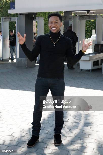 Jacob Latimore visits "Extra" at Universal Studios Hollywood on February 26, 2018 in Universal City, California.