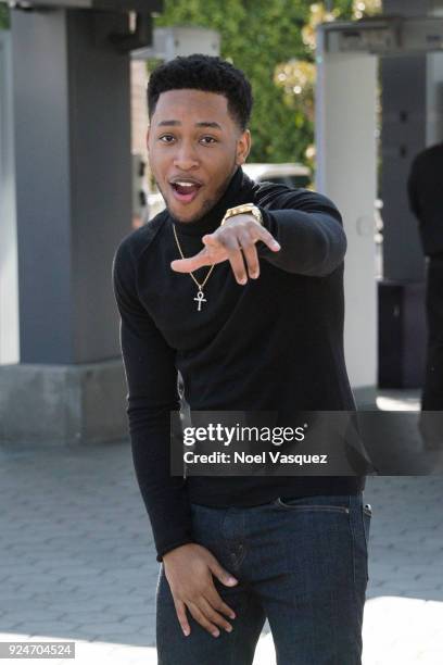 Jacob Latimore visits "Extra" at Universal Studios Hollywood on February 26, 2018 in Universal City, California.