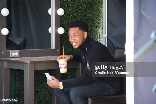 Jacob Latimore visits "Extra" at Universal Studios Hollywood on February 26, 2018 in Universal City, California.