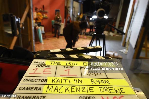 Students prepare the set to shoot a production called "The Big Break" at the Loyola Marymount University School of Film and Television prepare a set...