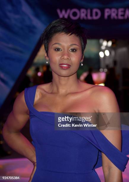 Emayatzy Corinealdi attends the premiere of Disney's "A Wrinkle In Time" at the El Capitan Theatre on February 26, 2018 in Los Angeles, California.