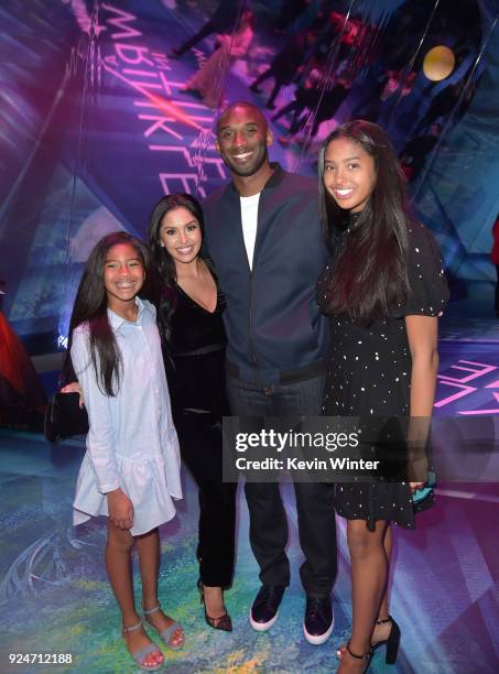 Kobe Bryant and his family attend the premiere of Disney's "A Wrinkle In Time" at the El Capitan Theatre on February 26, 2018 in Los Angeles,...