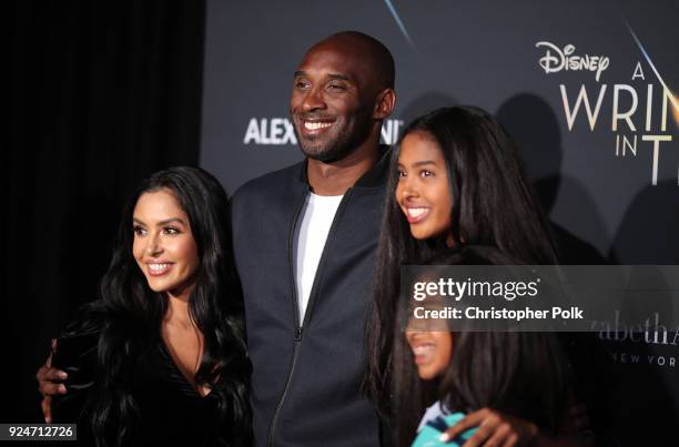 Kobe Bryant and his family attend the premiere of Disney's "A Wrinkle In Time" at the El Capitan Theatre on February 26, 2018 in Los Angeles,...