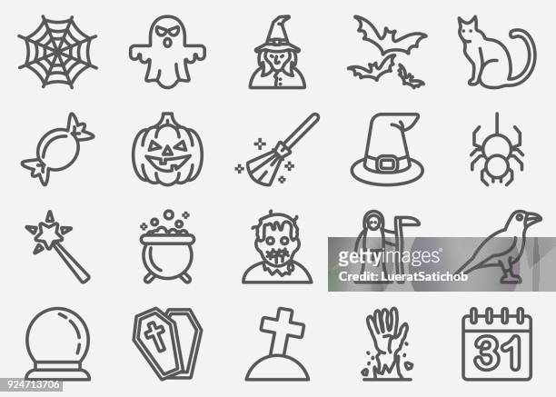 stockillustraties, clipart, cartoons en iconen met halloween en ghost lijn pictogrammen - arachnid