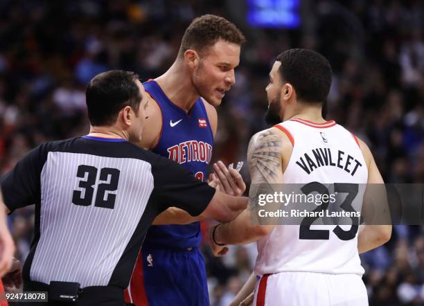 February 26 In second half action, Detroit Pistons forward Blake Griffin and Toronto Raptors guard Fred VanVleet have some words and VanFleet ended...