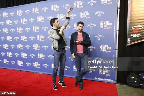 Drew Scott and Jonathan Scott attend the NBA All-Star Celebrity Game presented by Ruffles as a part of 2018 NBA All-Star Weekend at the Los Angeles...