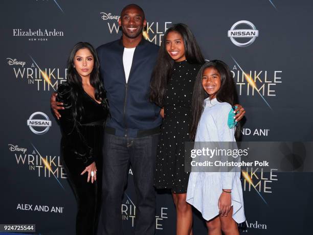 Kobe Bryant and his family attend the premiere of Disney's "A Wrinkle In Time" at the El Capitan Theatre on February 26, 2018 in Los Angeles,...