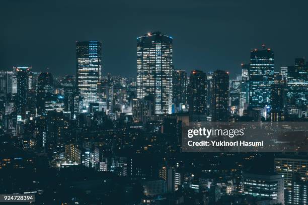 tokyo skyline at night - uitzicht over stadje stockfoto's en -beelden