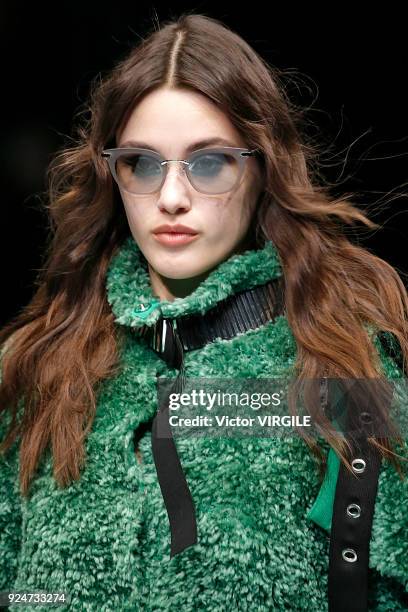 Model walks the runway at the Emporio Armani Ready to Wear Fall/Winter 2018-2019 fashion show during Milan Fashion Week Fall/Winter 2018/19 on...