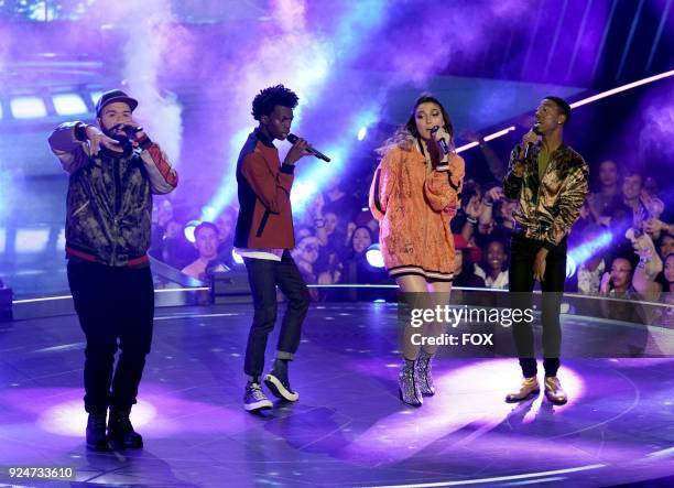 Contestants Nick Harrison, Tim Johnson, Jr., Kendyle Paige and Jason Warrior in the Week Five episode of FOXs all-new singing competition series, THE...