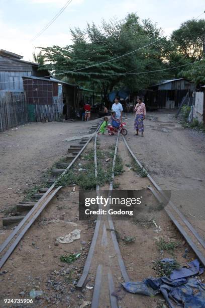 Slum around a disused railway line. Battambang. Cambodia. .