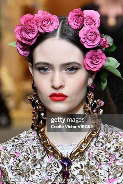 Model walks the runway at the Dolce & Gabbana Ready to Wear Fall/Winter 2018-2019 fashion show during Milan Fashion Week Fall/Winter 2018/19 on...