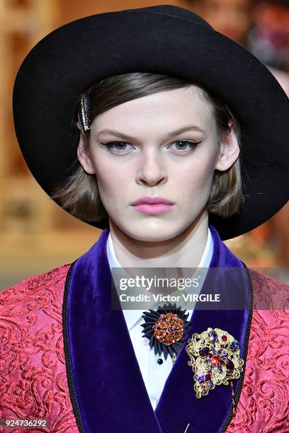 Model walks the runway at the Dolce & Gabbana Ready to Wear Fall/Winter 2018-2019 fashion show during Milan Fashion Week Fall/Winter 2018/19 on...