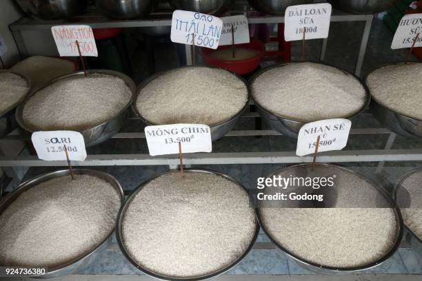 Various types of rice for sale. Thay Ninh. Vietnam. .