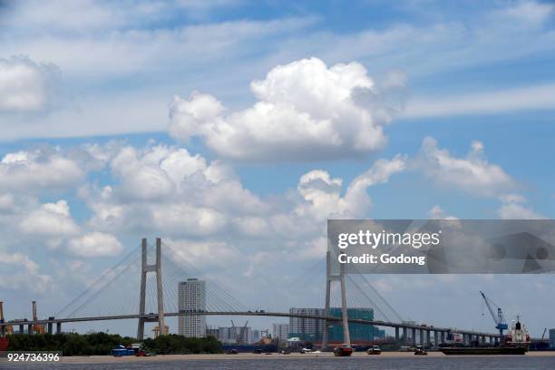 Phu My Bridge, a cable-stayed road bridge over the Saigon River. Vietnam.