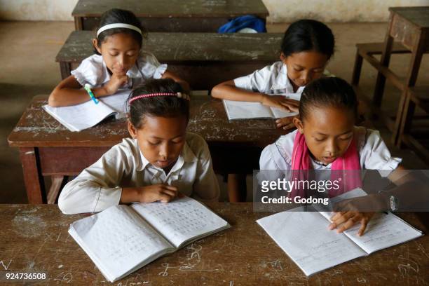 Cambodian schoolgirls in classroom. Battambang. Cambodia. .