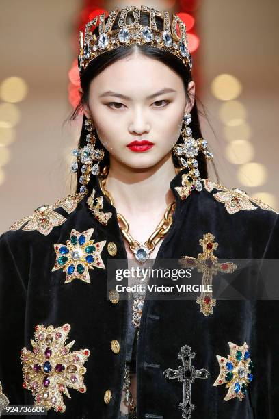 Model walks the runway at the Dolce & Gabbana Ready to Wear Fall/Winter 2018-2019 fashion show during Milan Fashion Week Fall/Winter 2018/19 on...