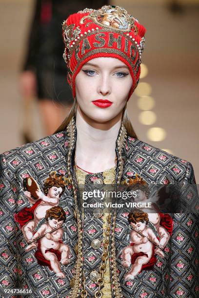 Model walks the runway at the Dolce & Gabbana Ready to Wear Fall/Winter 2018-2019 fashion show during Milan Fashion Week Fall/Winter 2018/19 on...