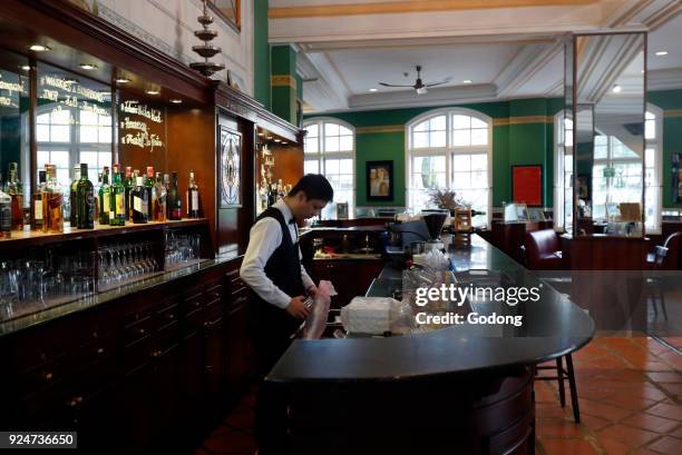 Old French-style Cafe de la Poste. The bar. Dalat. Vietnam.