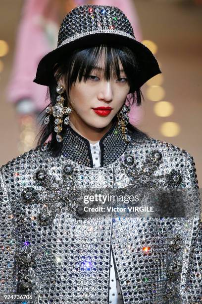 Model walks the runway at the Dolce & Gabbana Ready to Wear Fall/Winter 2018-2019 fashion show during Milan Fashion Week Fall/Winter 2018/19 on...