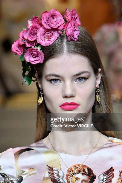Model walks the runway at the Dolce & Gabbana Ready to Wear Fall/Winter 2018-2019 fashion show during Milan Fashion Week Fall/Winter 2018/19 on...