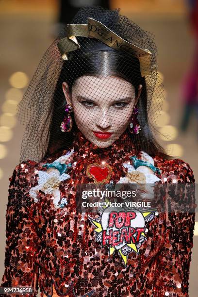 Model walks the runway at the Dolce & Gabbana Ready to Wear Fall/Winter 2018-2019 fashion show during Milan Fashion Week Fall/Winter 2018/19 on...