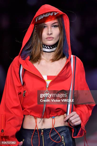 Model walks the runway at the Tommy Hilfiger Ready to Wear Spring/Summer 2018 fashion show during Milan Fashion Week Fall/Winter 2018/19 on February...