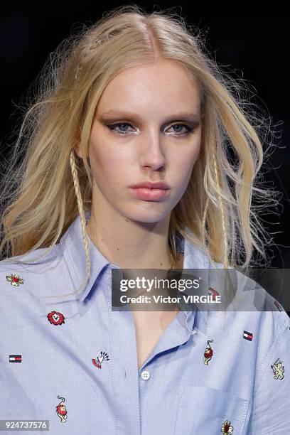 Model walks the runway at the Tommy Hilfiger Ready to Wear Spring/Summer 2018 fashion show during Milan Fashion Week Fall/Winter 2018/19 on February...