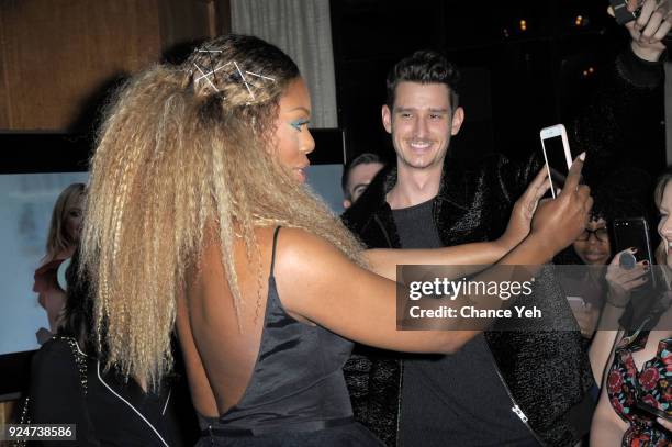 Laverne Cox takes a selfie during "Glam Masters" premiere party at Dirty French on February 26, 2018 in New York City.