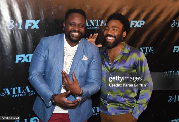 Actor Brian Tyree Henry and actor/recording artist Donald Glover attend "Atlanta Robbin' Season" Atlanta Premiere at Starlight Six Drive In on...