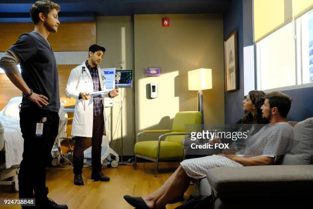 Matt Czuchry, Manish Dayal, guest star Jamie Gray Hyder and guest star Michael Trotter in the "None the Wiser" episode of THE RESIDENT airing Monday,...