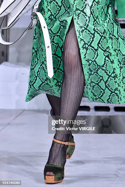 Model walks the runway at the Marni Ready to Wear Fall/Winter 2018-2019 fashion show during Milan Fashion Week Fall/Winter 2018/19 on February 25,...