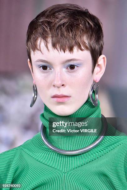 Model walks the runway at the Marni Ready to Wear Fall/Winter 2018-2019 fashion show during Milan Fashion Week Fall/Winter 2018/19 on February 25,...