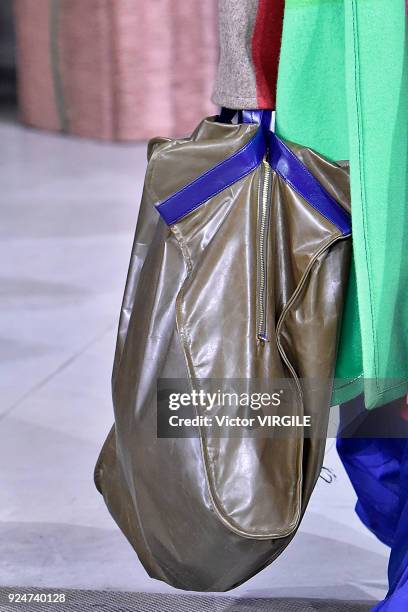 Model walks the runway at the Marni Ready to Wear Fall/Winter 2018-2019 fashion show during Milan Fashion Week Fall/Winter 2018/19 on February 25,...