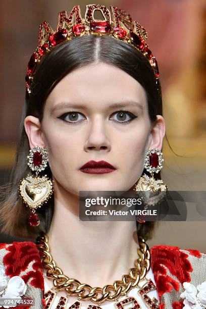 Model walks the runway at the Dolce & Gabbana Ready to Wear Fall/Winter 2018-2019 fashion show during Milan Fashion Week Fall/Winter 2018/19 on...